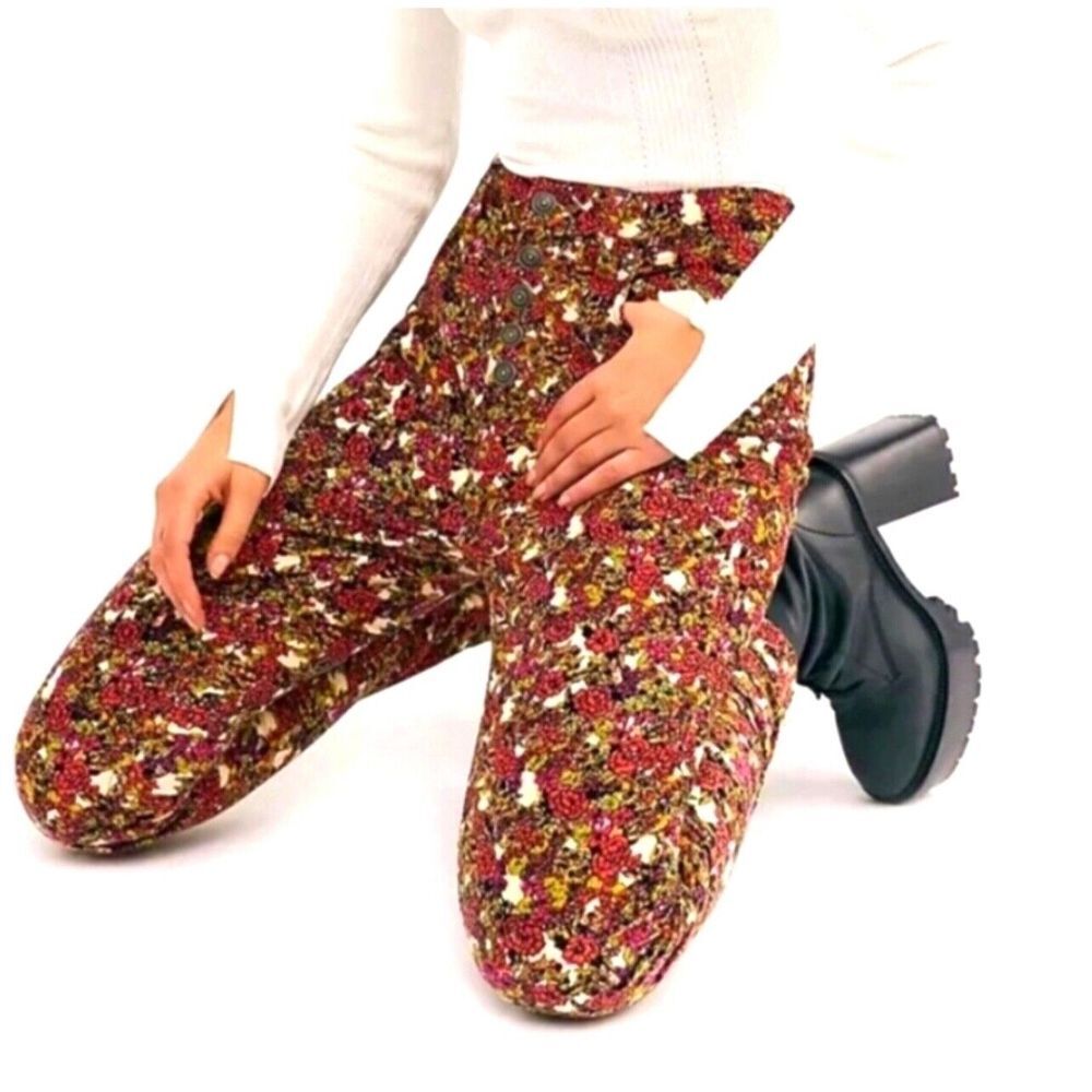 We The Free People Sun Chaser FALL Floral Corduroy Pants Trousers Button Fly 24